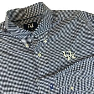 Cutter And Buck UK Kentucky Wildcats Blue Plaid Button Down Dress Shirt‎ Sz Med.